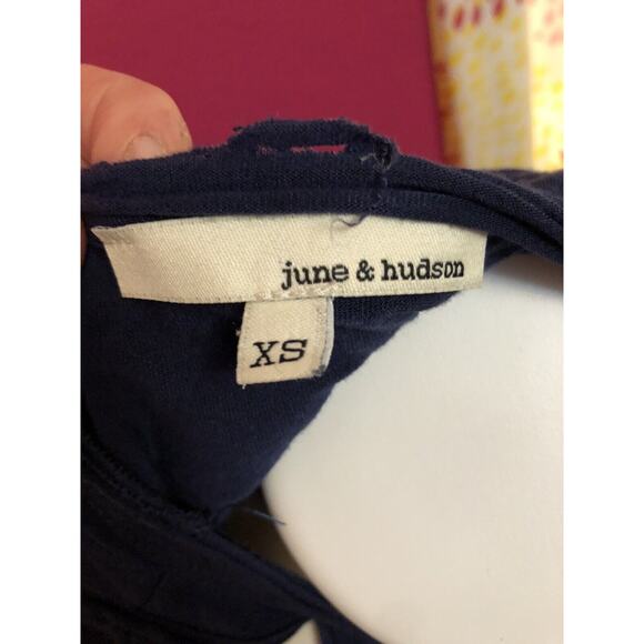 June & Hudson sleeveless Navy blue blouse women's XS Open Back distressed - Picture 4 of 6